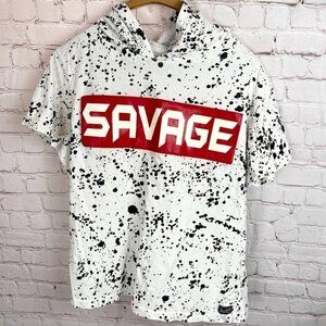 Brooklyn's Best Savage Hooded T-Shirt Adult Men's L Short Sleeve Shirt Cotton